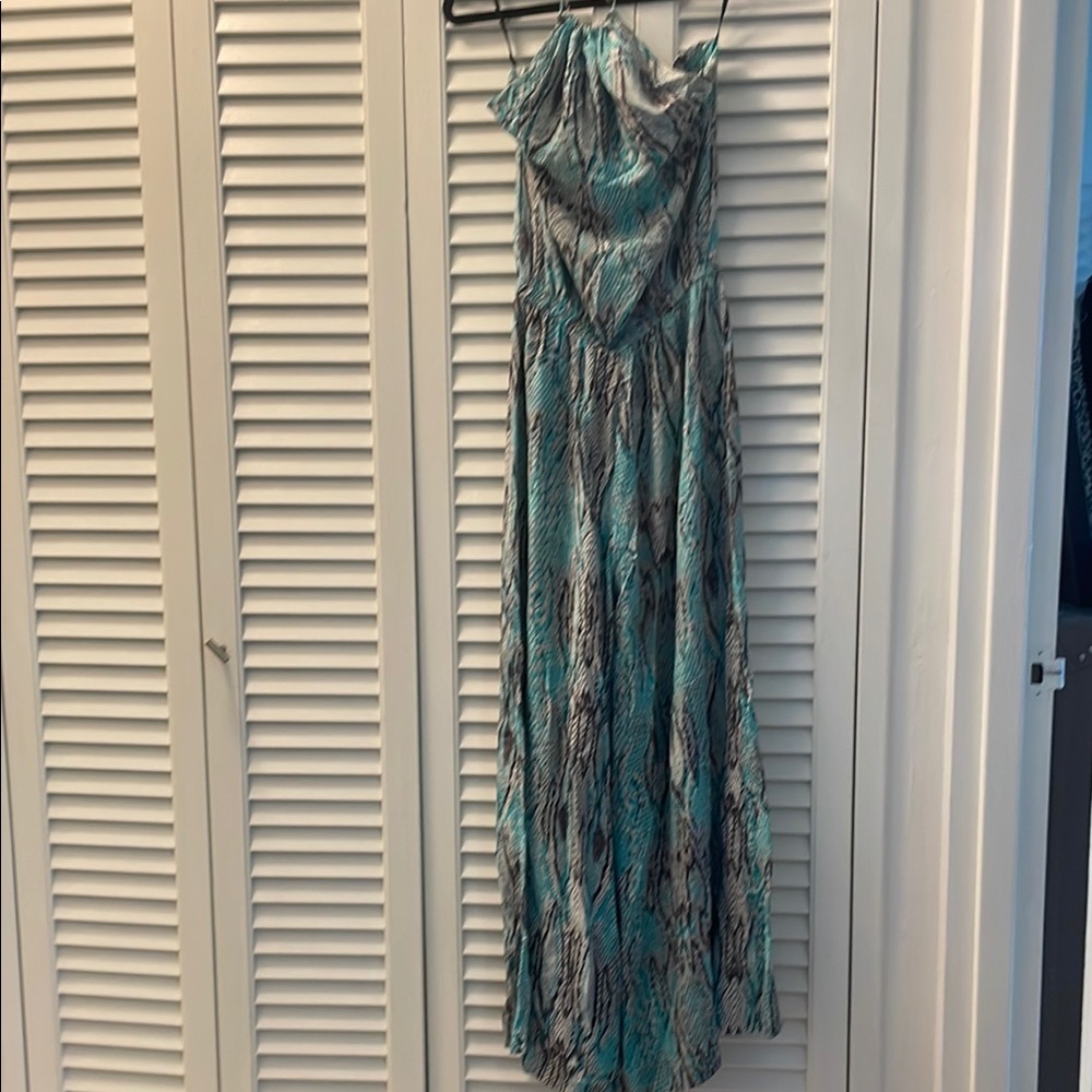 Vix Blue Green Ruched Wide Leg Jumpsuit